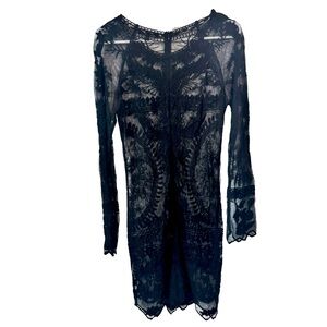Honey Punch | Black Lace Long Sleeve Sheer Mini Dress Size Large L
